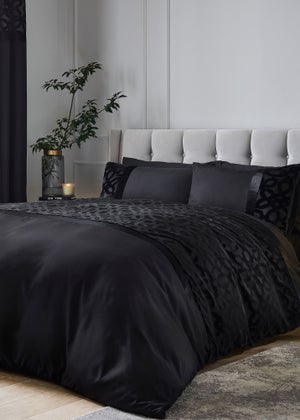 Catherine Lansfield Lattice Cut Velvet Duvet Cover Set Black