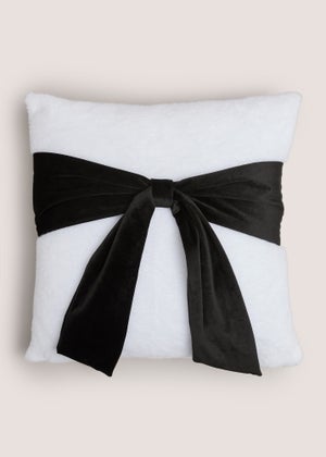 White Mono 3D Bow Fleece Cushion