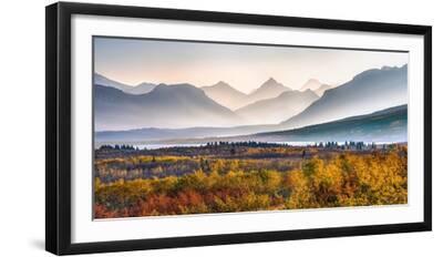 Autumn Mountain in Glacier Park - Black Framed Art Print Wall Art, 24x12