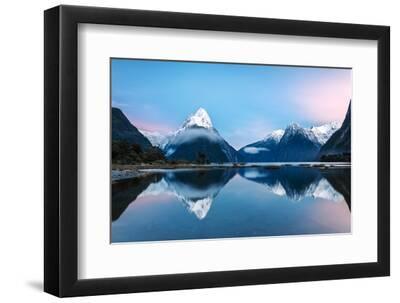 Awesome Sunrise at Milford Sound, New Zealand - Black Framed Art Print Wall Art, 12x8