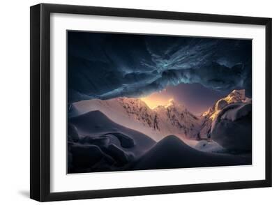 Blue Ice Cave - Black Framed Art Print Wall Art, 18x12