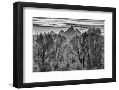 Buffalo Valley Road and Buffalo Fork River with Autumn Colors on cottonwood trees, Wyoming. - Black Framed Art Print Wall Art, 12x8