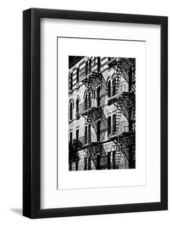 Building Facade New York with Fire Escapes, Manhattan, NYC, White Frame, Full Size Photography - Black Framed Art Print Wall Art, 8x12