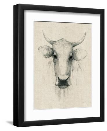 Cow Sketch on Burlap - Black Framed Art Print Wall Art, 9x12