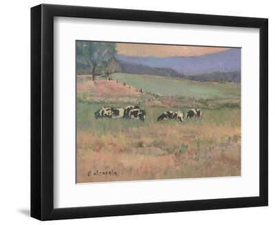 Cows in Pasture I - Black Framed Art Print Wall Art, 12x9