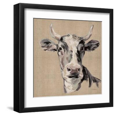 Expressionistic Cow II Neutral Burlap - Black Framed Art Print Wall Art, 12x12