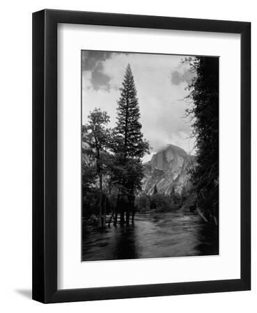Half Dome Over Merced River - Black Framed Art Print Wall Art, 9x12