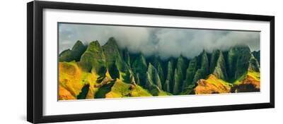Hawaii Kauai Mountains Nature Travel Landscape. Na Pali Coast, Kauai, Hawaii of Napali Coastline In - Black Framed Art Print Wall Art, 24x8