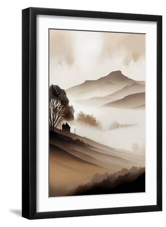 Misty Landscape II - Black Framed Art Print Wall Art, 12x18