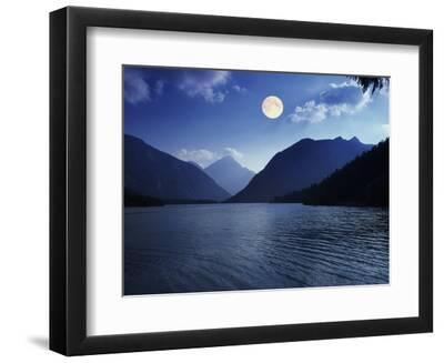 Moon (Full Moon) over Lake Plansee near Reutte, Tyrol, Austria, Europe - Black Framed Art Print Wall Art, 12x9