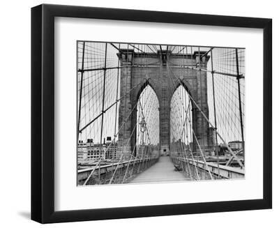Pedestrian Walkway on the Brooklyn Bridge - Black Framed Art Print Wall Art, 12x9
