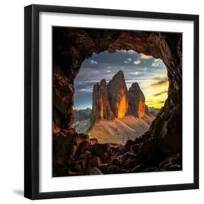 Window of Beautiful Sunset - Black Framed Art Print Wall Art, 16x16