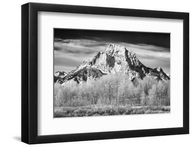 Wyoming, Jackson. Grand Teton NP, Mount Moran and frosted aspen trees on a sunny day at Oxbow Bend - Black Framed Art Print Wall Art, 12x8