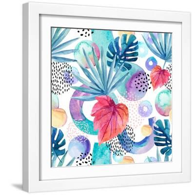 Abstract Tropical Geometric Pattern - White Framed Art Print Wall Art, 16x16