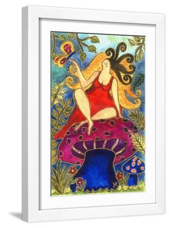 Big Diva Fairy on Mushroom - White Framed Art Print Wall Art, 12x18