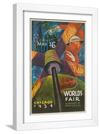Colorful Chicago Worlds Fair Poster - White Framed Art Print Wall Art, 12x18