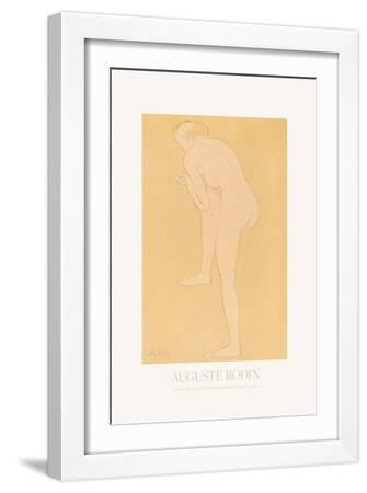 Figure Bending Forward with right Knee Raised - White Framed Art Print Wall Art, 12x18