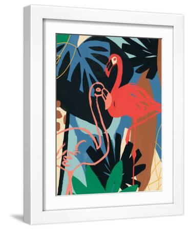 Funky Flamingo II - White Framed Art Print Wall Art, 12x16