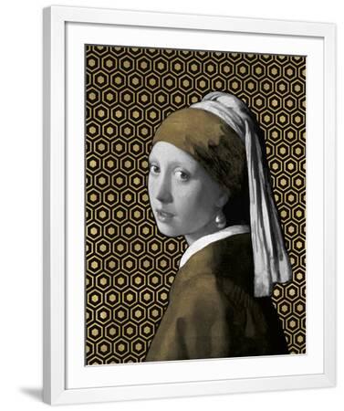 Gilded Earring (after Jan Vermeer) - White Framed Art Print Wall Art, 22x28