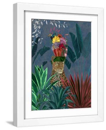 Leopard with Headdress - White Framed Art Print Wall Art, 12x16